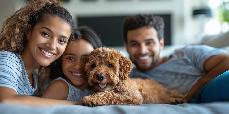 Família com cachorro saudável