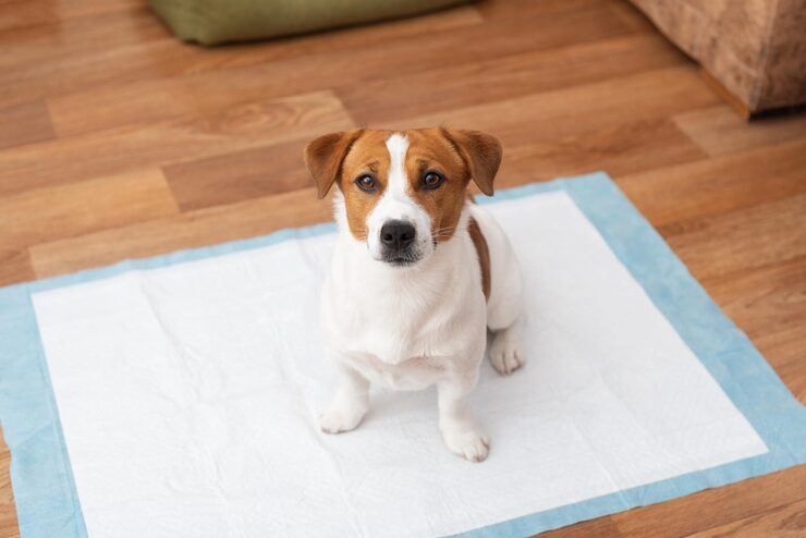 cachorro usando tapete higiênico